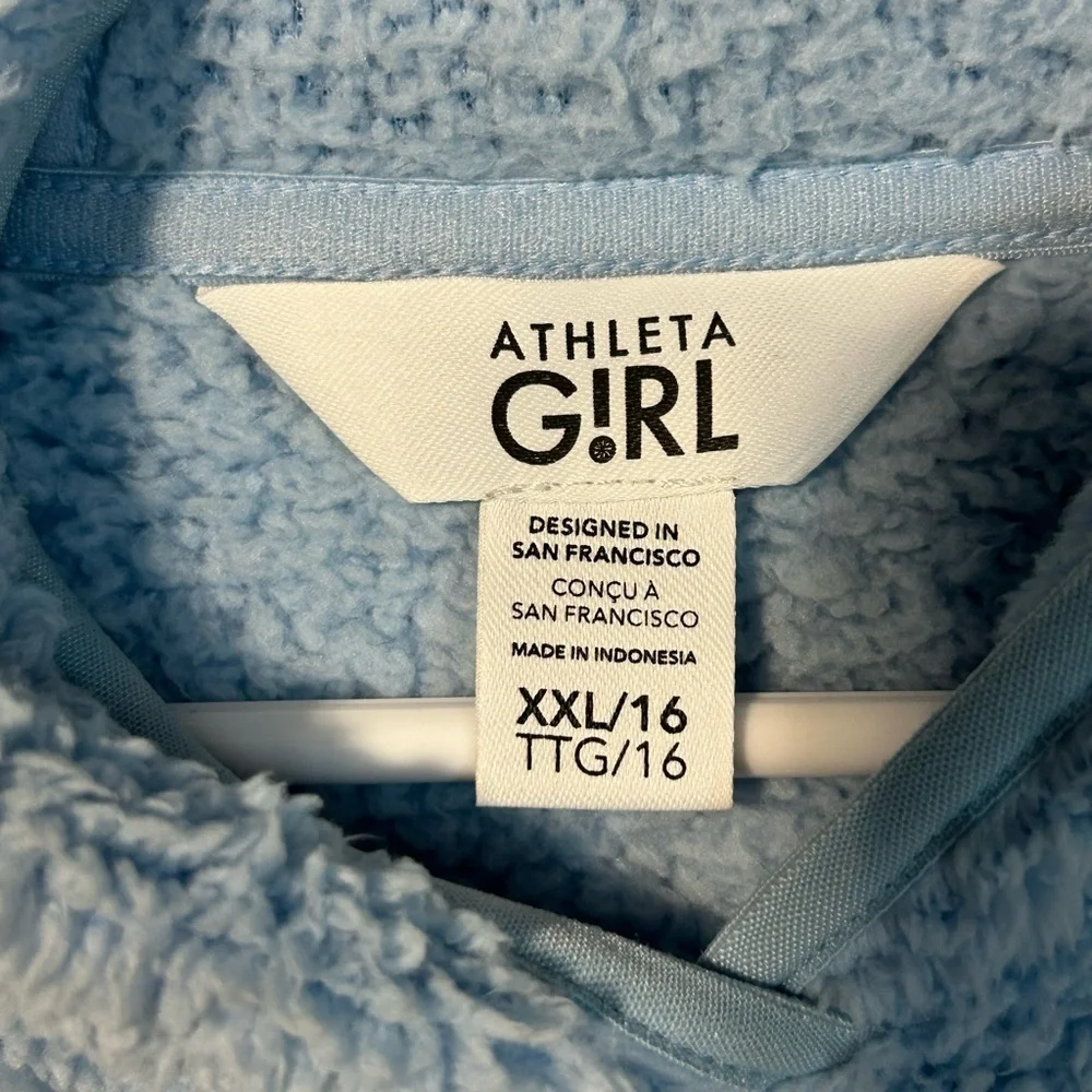 Athleta Girl Light Blue Sherpa Hooded Pullover Sweatshirt Xxl Size 16
